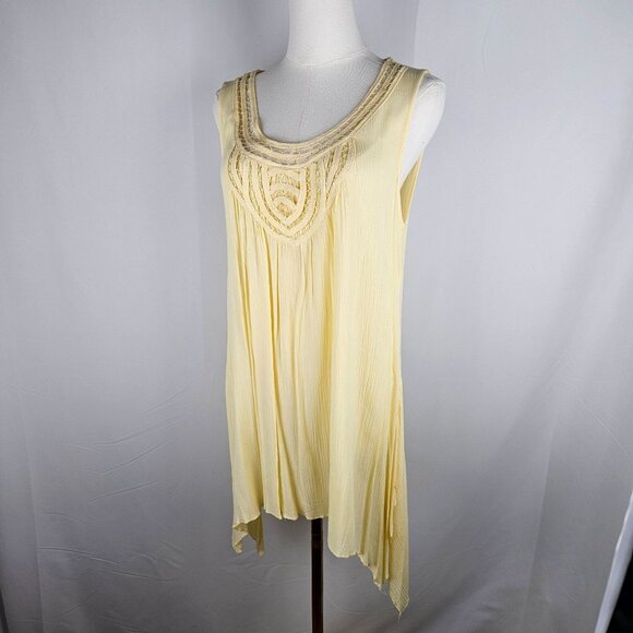 Spense Sleeveless Butter Yellow Tunic Top Medium High Low Hem Boho - Picture 3 of 8
